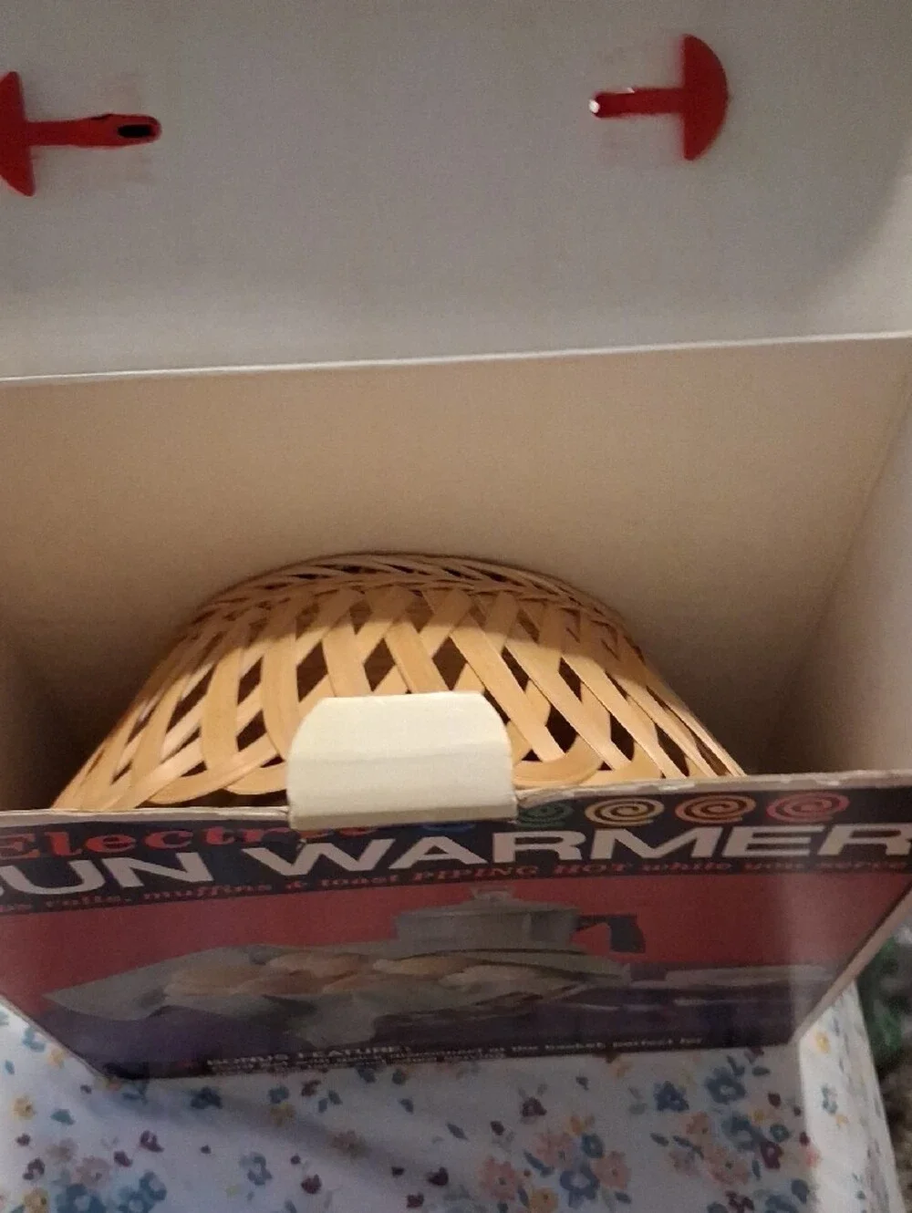 Vintage In Box Electric Bun Warmer with Red Fabric Liner